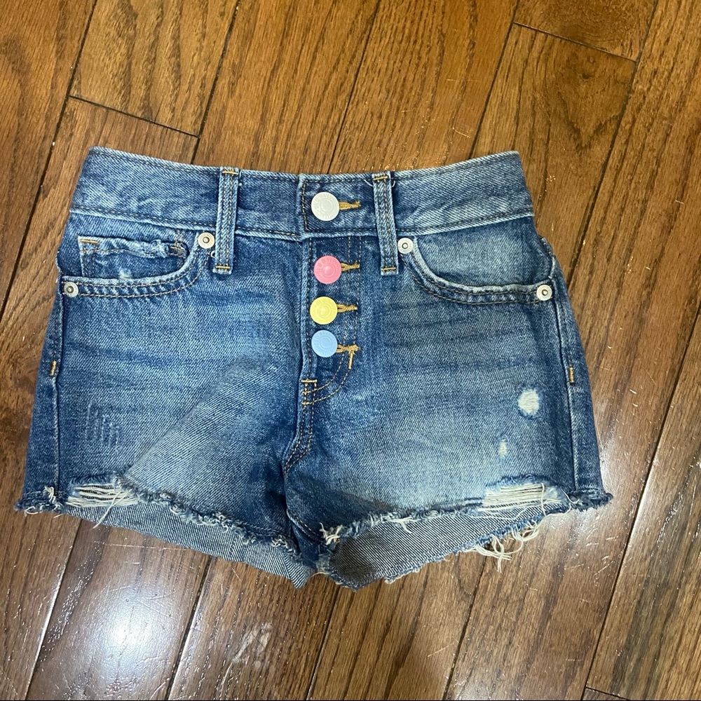 Old navy denim shorts. Colorful buttons, elastic adjuster in waist